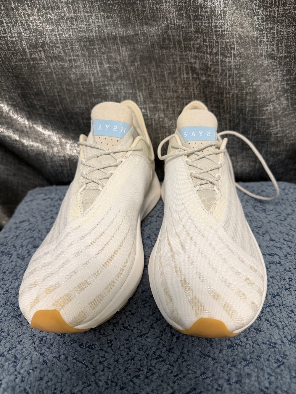 Saysh One Athletic Women's Sneakers in Cream with Light Blue Accent